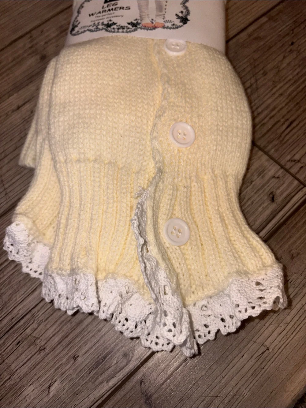 NWT Cream Knit Leg Warmers with white Lace Trim